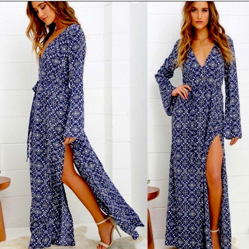 LULUS Mandala Daydream Blue & White Maxi Dress